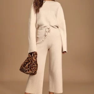 MOVAAX Cream Ribbed Knit Wide-Leg