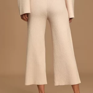 MOVAAX Cream Ribbed Knit Wide-Leg