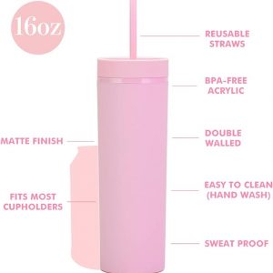 Matte Skinny Tumblers with Lids and Straws